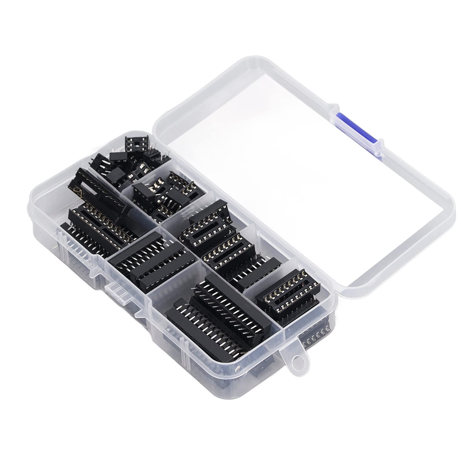 66Pcs Ic Chip Socket Set Components Circuit Ic Socket Pin Kit Ic Chip for Holder Sample Box Feet Dip Sockets