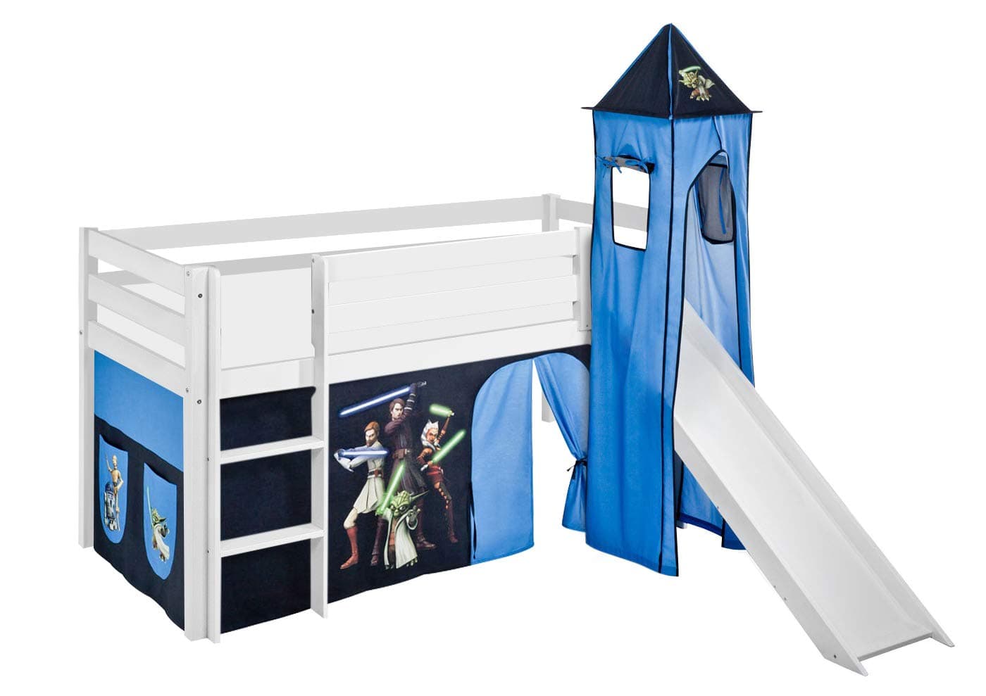 Lilokids Midsleeper JELLE 90x190 Star Wars the Clone Wars - Highsleeper white - incl. curtain, tower, slats and slide