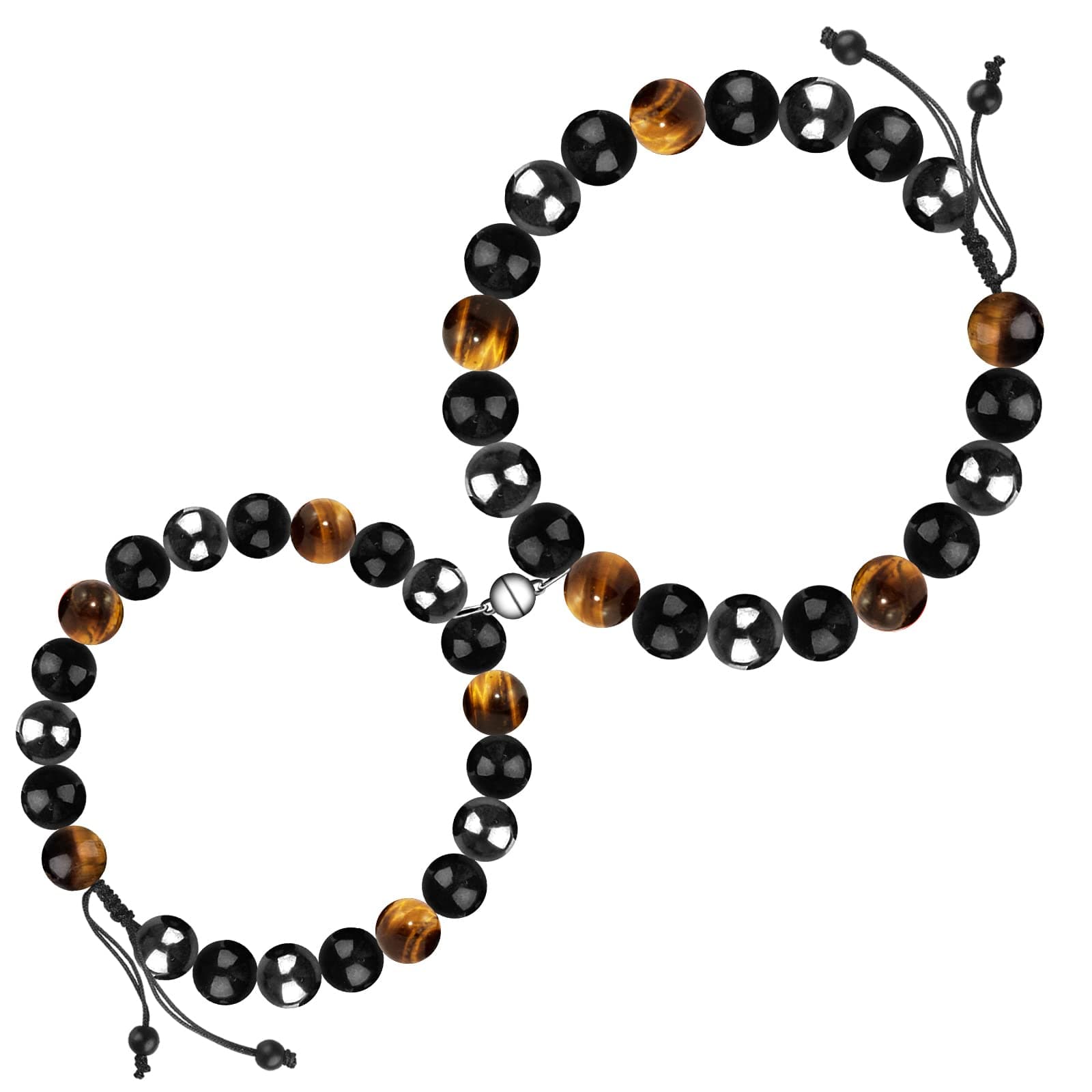 Triple Protection Bracelet - Hematite - Tiger Eye - Black Obsidian - Nature Stone Couple Bracelet for Men/Women, Bring Luck Health