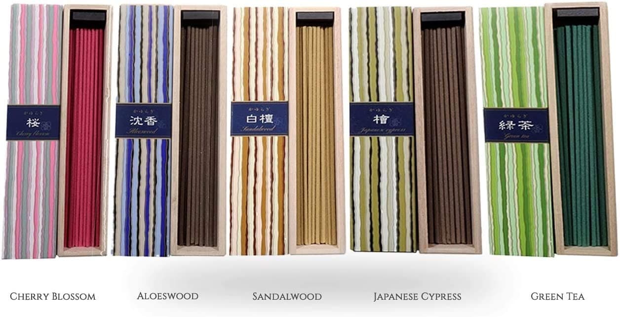 Kayuragi Incense Collection - Japan Classics Bundle 40x5 - Floral and Aromatic Wood Scents for Relaxation, Meditation, Prayer, Reading, Yoga - Clean Burning, Pure Scent