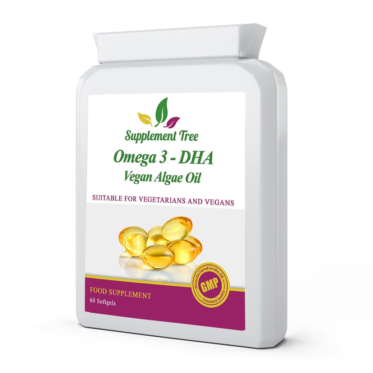 Vegan Algae Oil Omega 3 DHA Essential Fatty Acid & Vitamin E | 60 Soft gels | Fish & Gelatin Free | Non GMO, Vegans & Vegetarians Friendly