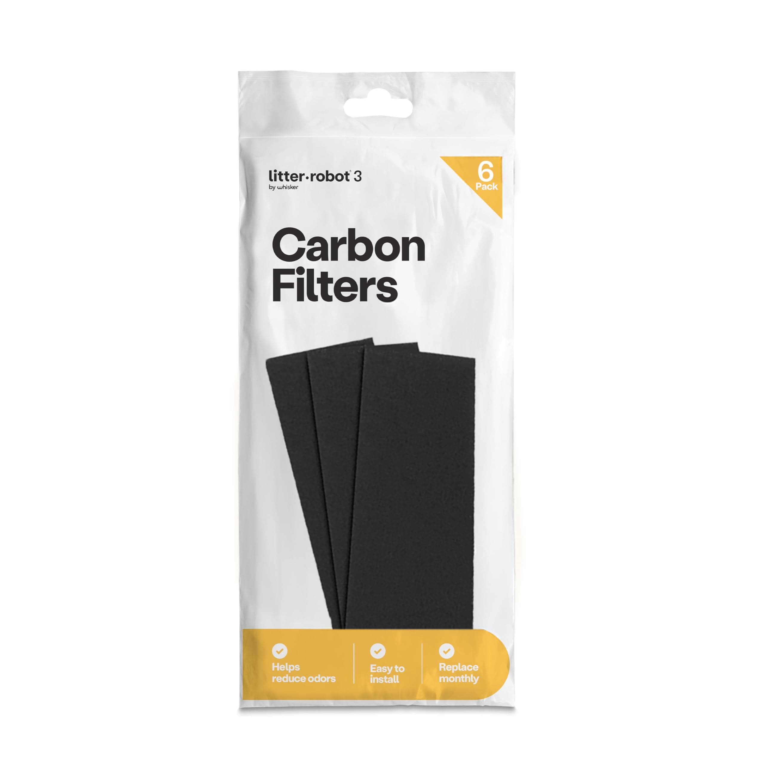 Litter-Robot 3 Carbon Filters by Whisker, 6-Pack - Litter Box Filter, Designed for Litter-Robot, Absorbs Odors & Controls Moisture for Cleaner Smelling Home