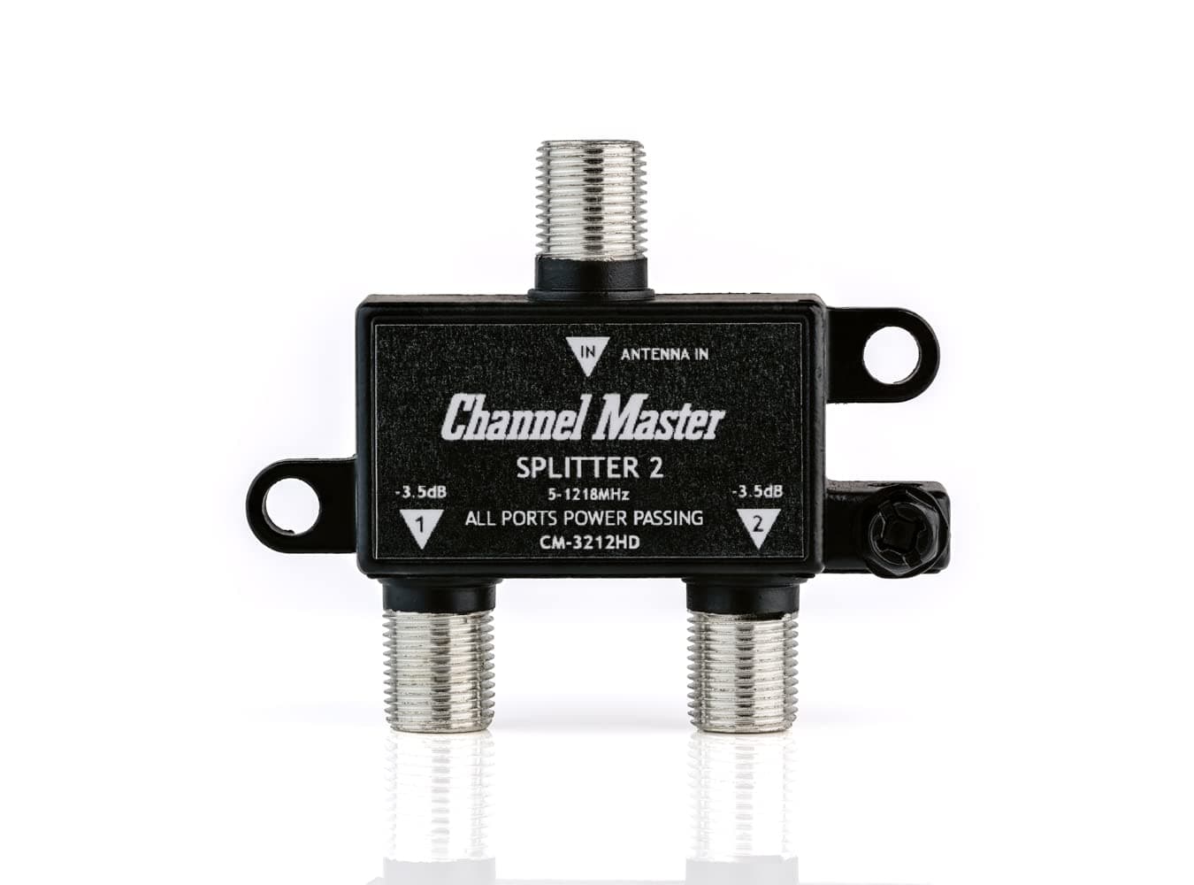 Channel Master Splitter 2 | 2-Way Splitter Distributes Digital HDTV Antenna Signal to 2 TVs, One Input and Two Outputs, Power Passing for Preamplifiers and Boosters, Low-Loss Design, Indoor/Outdoor