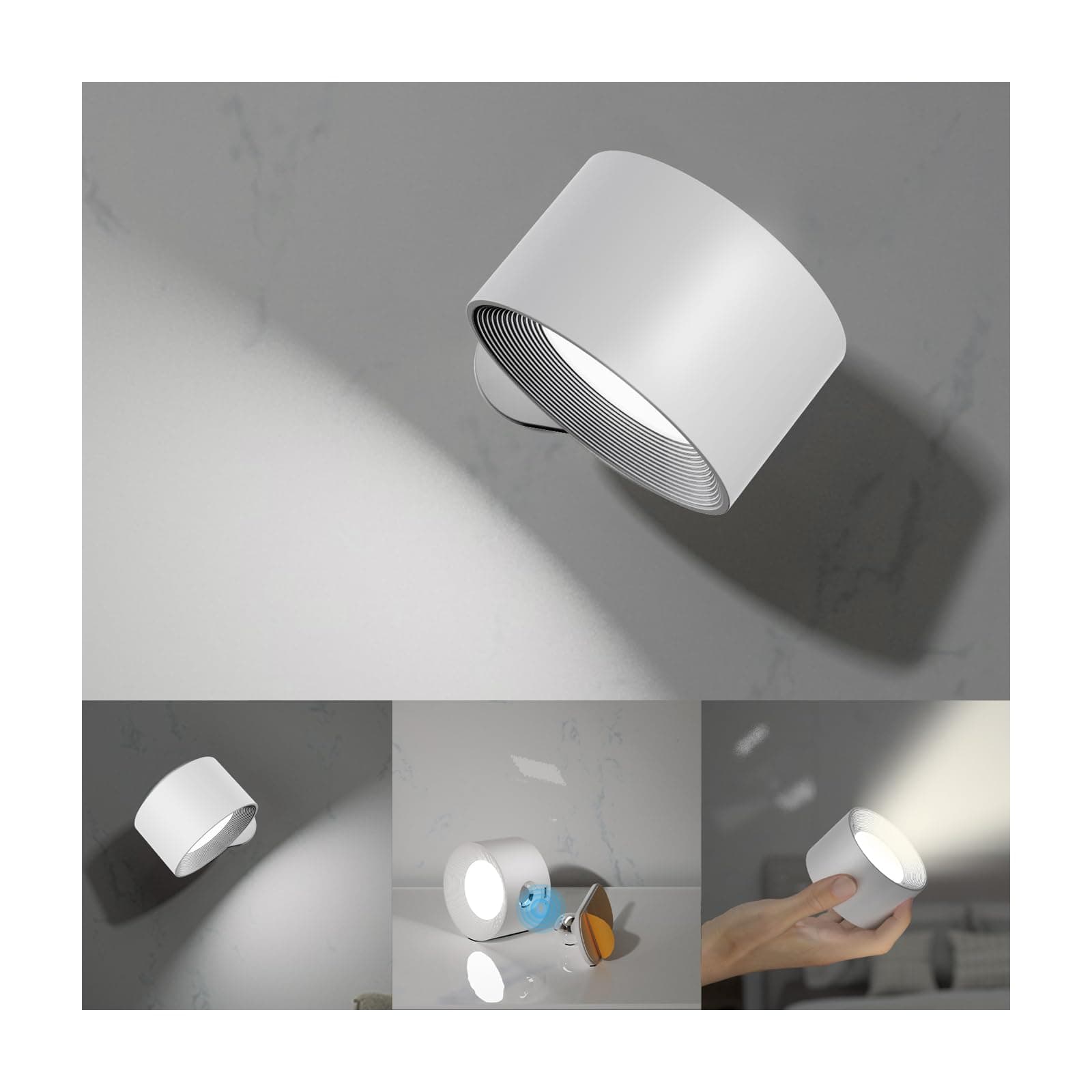 LED Wall Sconces, Wall Mounted Lamps with Rechargeable Battery Operated Dim 3 Brightness Removable Charging 360°Rotate Magnetic Ball, Cordless Wall Light for Reading Study Bedside Hallway