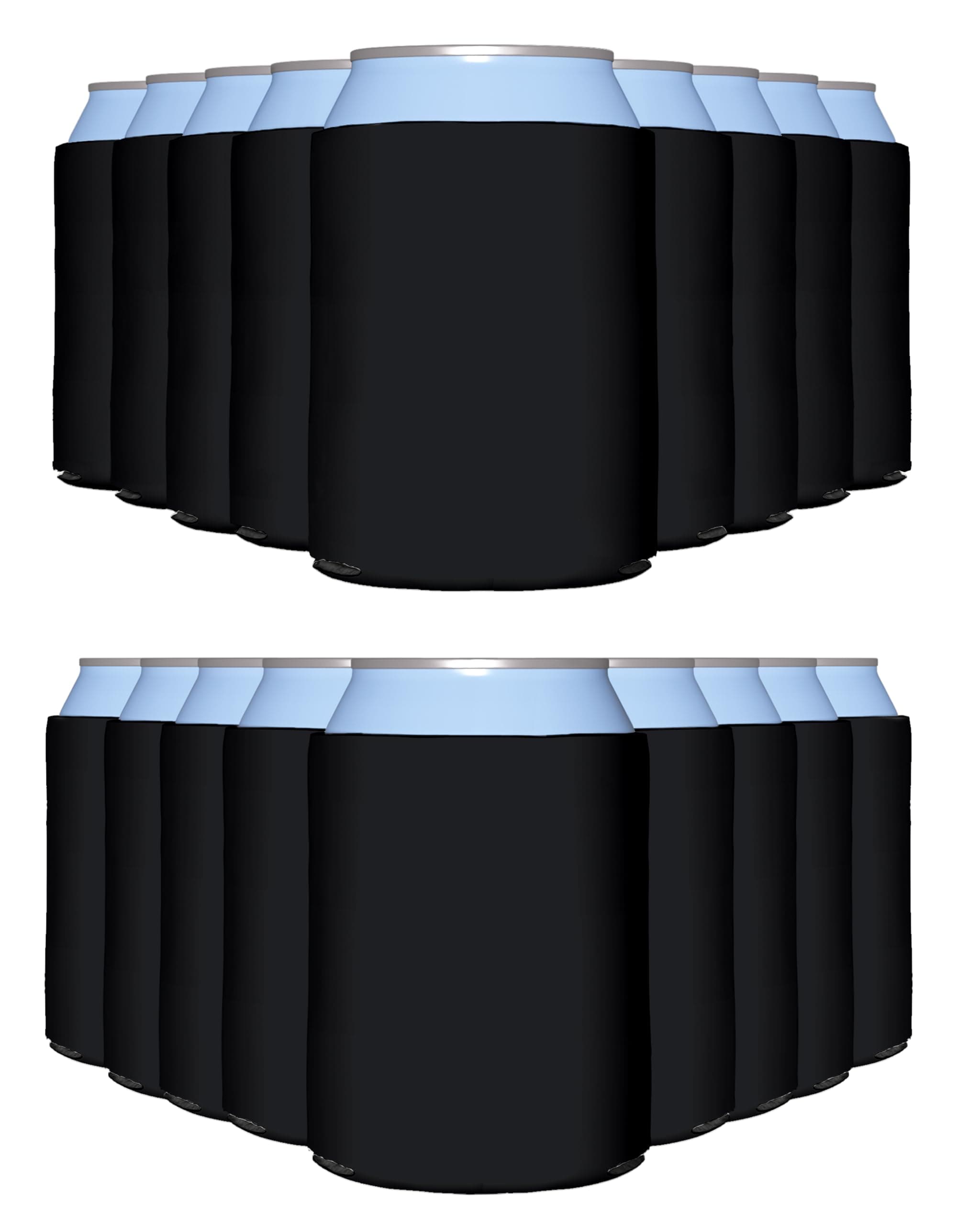 100 Pack Black Blank Can Cooler Sleeves, Customizable Bulk Insulated Foam for Beer, Collapsible Plain Drink Holder, Cold Soda Insulator, 12oz Regular, 16oz Tall Cans