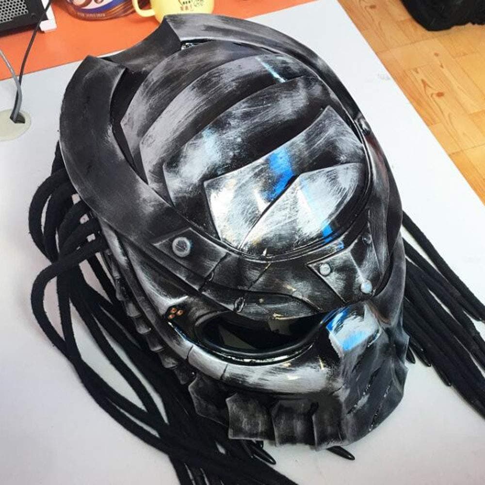Smotly Motocross Helmet,Jagged Warrior Helmet Alien Personal Predator Full Face Helmet Harley Motorcycle Vintage Alternative Helmet,Carbon silver,L