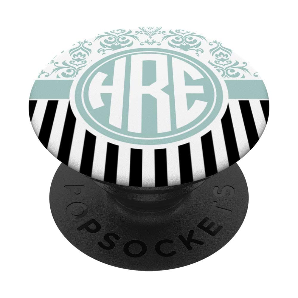 HRE Monogram Gift Blue Damask Initials HRE or HER PopSockets Grip and Stand for Phones and Tablets