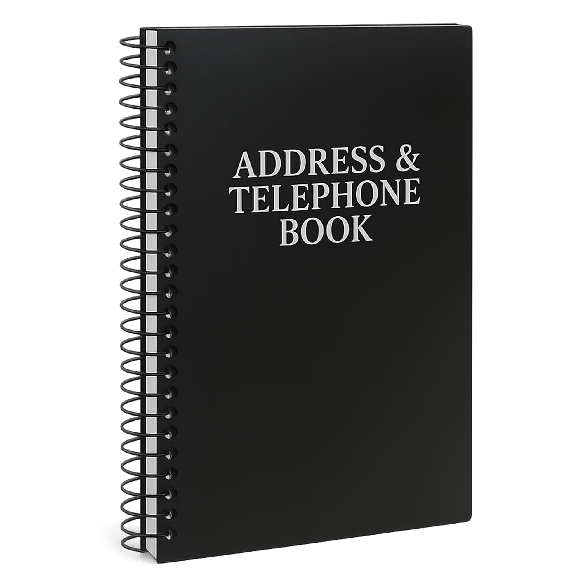 Iconikal Address Telephone Book, 8x5-Inch, Black, Spiral-Bound, 384 Contacts, Organizer for Organizing Names, Addresses, Email, Cell Phone Numbers