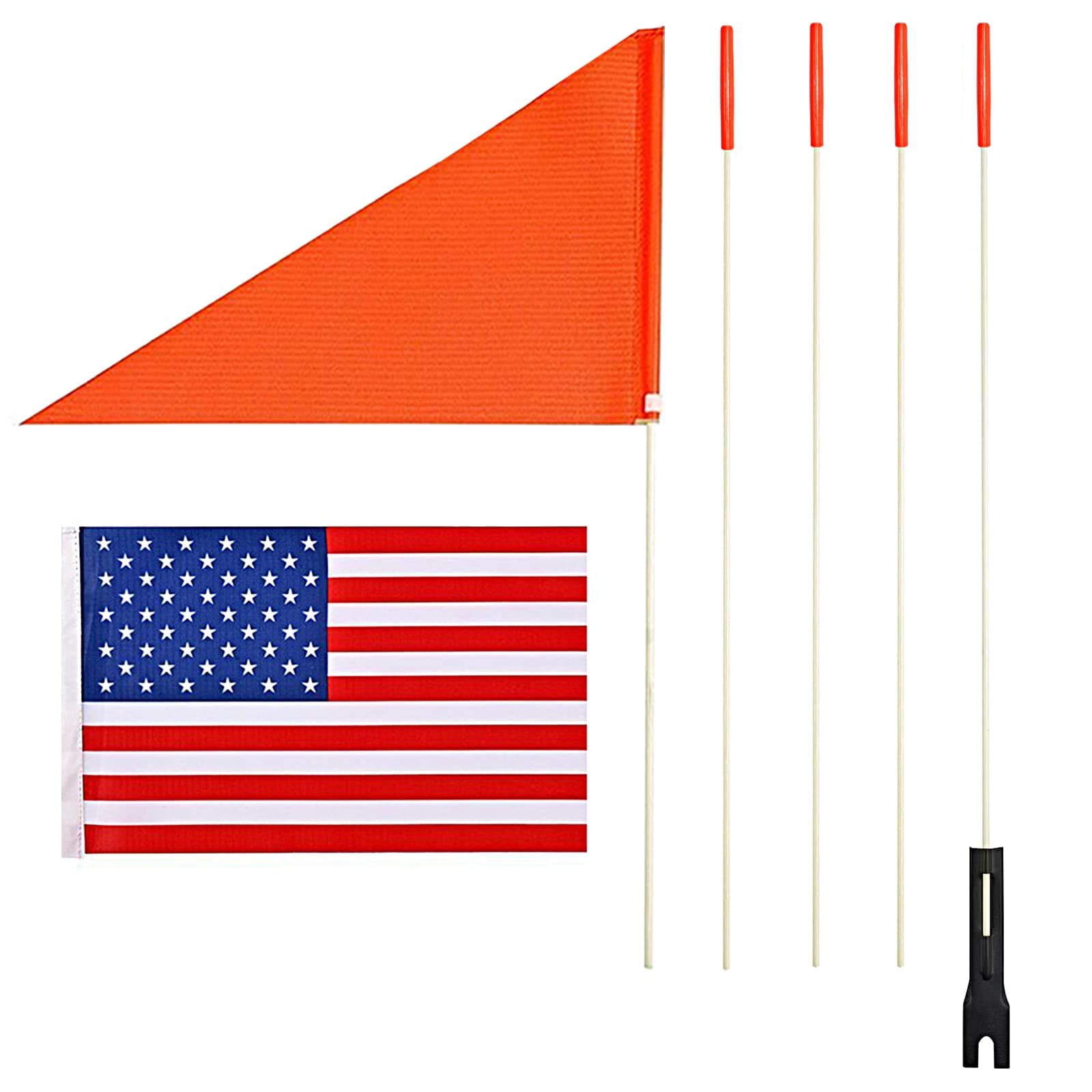 Uelfbaby Bike Safety Flag/USA Flag Six Foot Heavy Duty Fiberglass Pole Polyester Full Color Tear-Resistant Waterproof Flag Orange Safety Flag Eagle Flag and American Flag