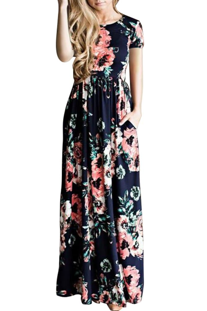 Womens Short Sleeve Floral Printed Maxi Dress 4 Colour Size 6-16