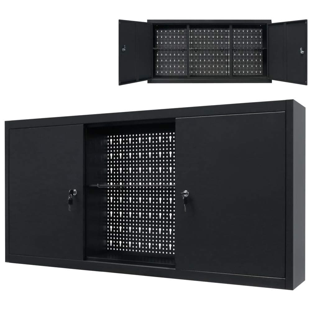 Metal Wall Storage Cabinet, Garage Storage Tool Cabinet, Wall Mounted Cupboard Box with 2 Secure Lockable Cupboards, Wall Tool Chest