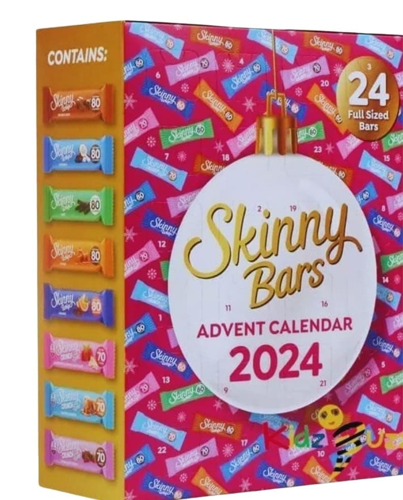 Skinny Bars Advent Calendar 468g With thank you sticke - Low Calorie Snacks, Assorted Skinny Bars Chocolate- Christmas Advent Calendar 2024
