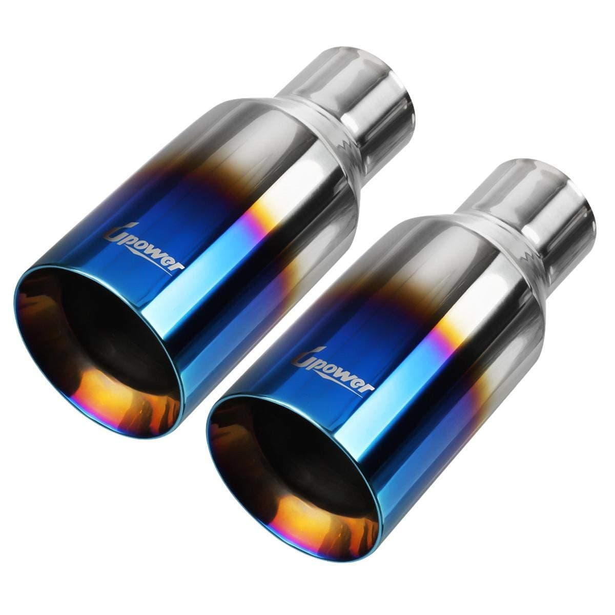 2.5 Inch Inlet 4 Inch Outlet Exhaust Tip 2 1/2" to 4" Blue Burnt Exhaust Tailpipe 9" Long Double Wall Straight Cut 304 SS Weld On Pack of 2