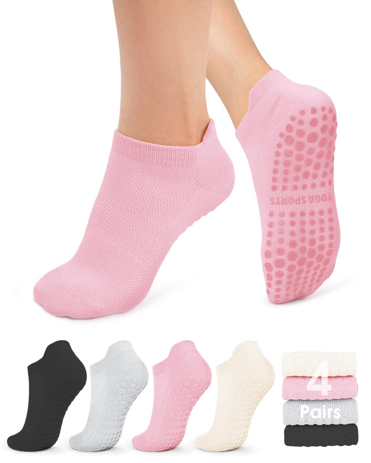 YeuG 4/6 Pairs Pilates Socks for Women - Non Slip Grip Socks for Yoga, Barre, Hospital, Barefoot