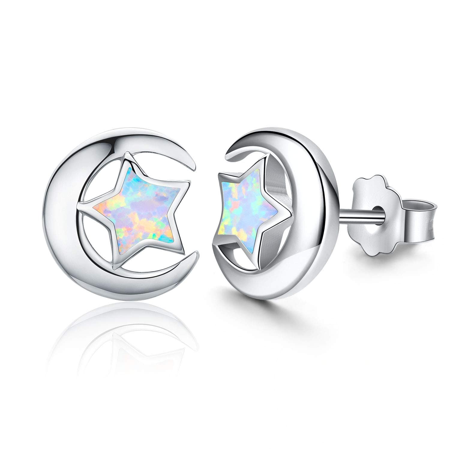 Opal Star Earrings Star Studs 925 Sterling Silver Synthetic Opal Earrings Hypoallergenic Earring Jewelry for Women Mom