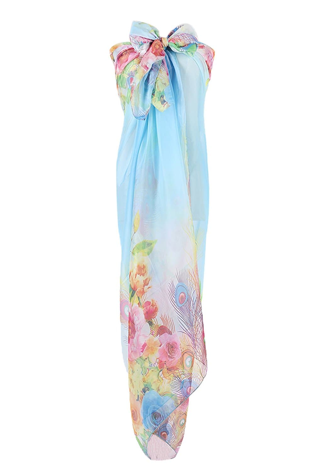 Women's Ladies beautiful Sarong Pareos Wrap Beach Cover Up Swimwear Pareo Dress with Feathers and Flowers, large and soft