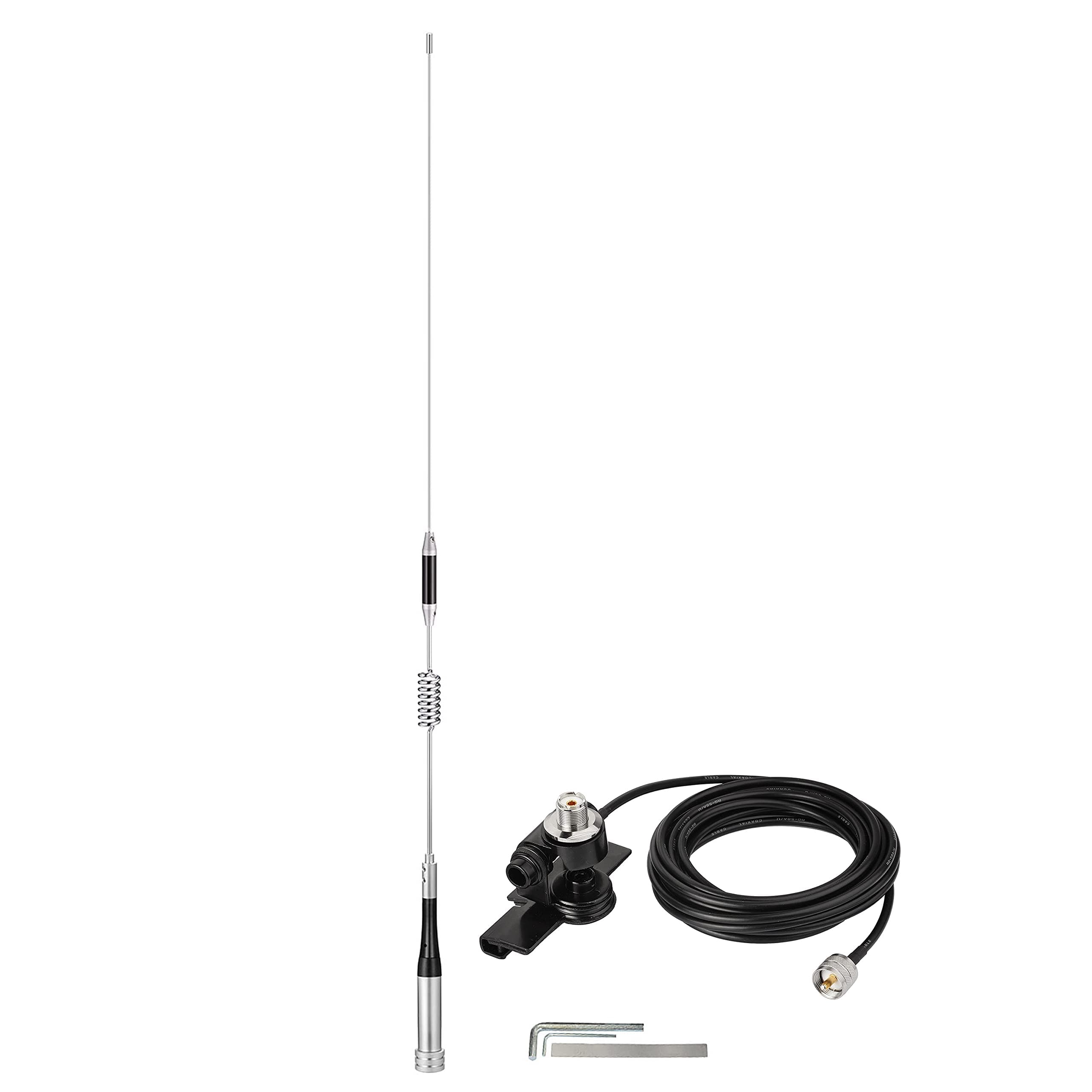 Vehicle Mobile Ham Radio Antenna VHF UHF 136-174MHz 400-470MHz Car Truck Amateur Two Way Radio Antenna with Lip Mount Fixed Bracket PL259 Male 5m 16.5 feet RG58 Cable