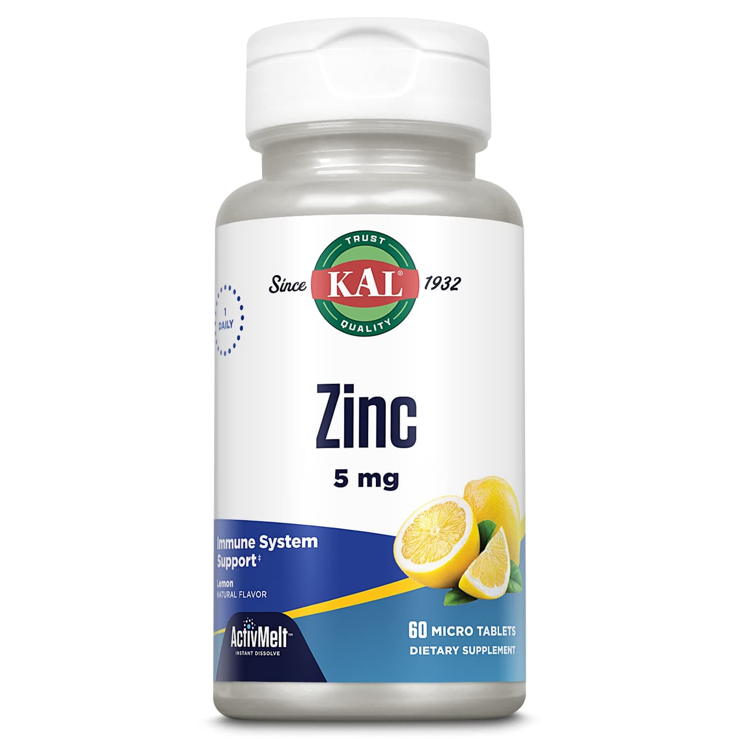 Zinc 5mg Tablets - Zinc Supplements for Women and Men, Immune Support, Fast-Dissolve for Optimal Absorption, Natural Lemon Flavor, Vegetarian - 60 Micro Tablets