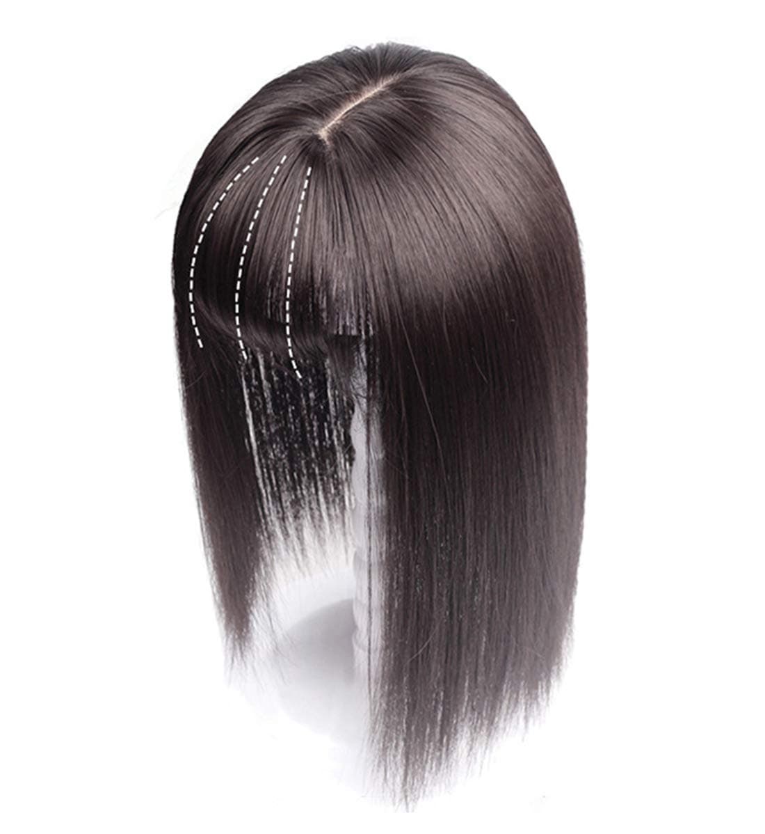Yanamy Straight Hair Toppers for Women with White and Thinning Hair, Clips on Synthetic Crown Hair Piece, 10" Dark Brown