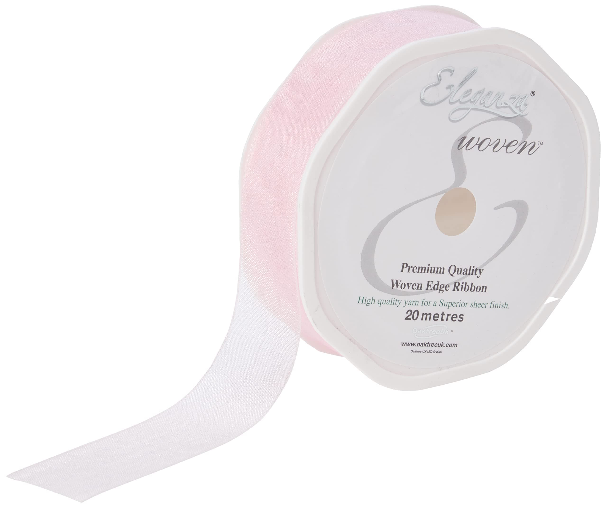 Eleganza 25 mm x 20 m Woven Edge Ribbon, Light Pink