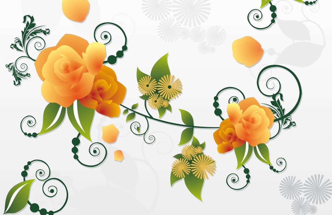 Photo Wallpaper with Yellow Roses Abstract Number 8TG 582 Border Wall Tattoo Child's Room Wallpaper Wall Mural