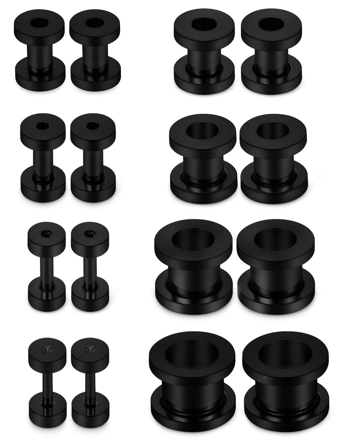 Screw Fit Ear Gauges Kit Surgical Steel Tunnel Expander Earrings Earlobe Plugs Stretching Body Piercing Jewelry Set for Women Men 14G-00G 8 Pairs