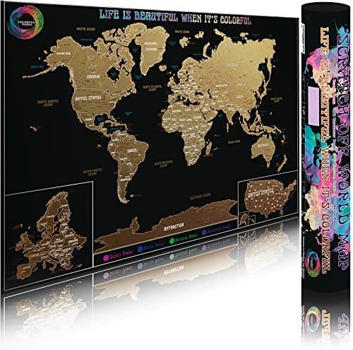 Scratch off World Map Poster with Detailed Outlined US States and Europe Map Personalized Scratching Travel Tracker for Travelers Large Laminated Wall Scratcher Scratch Educational Map with Parks