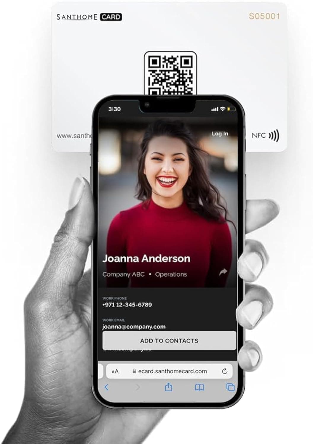 SANTHOME Digital Business Card | Smart Business card NFC Tap + QR Code scan for Instant Contact, Compatible with iOS and Android without app installation (GDPR compliant) (Pack of 1, White)
