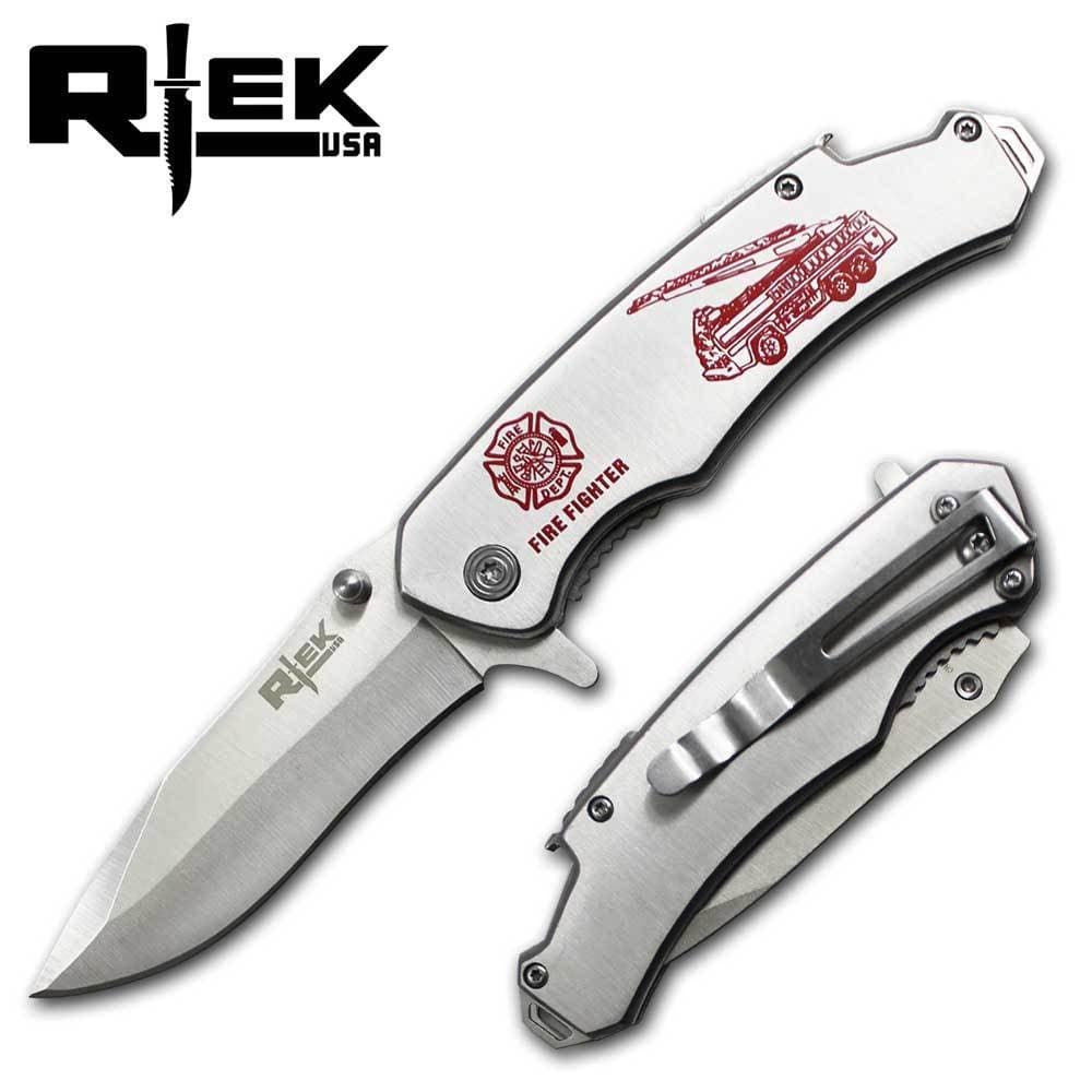 RTek 8" Overall Tactical Bottle Opener Folding Spring Assisted Open Pocket Knife 7 Variations Army, Navy, Marines, Special Forces, Fire Fighter, Police, Air Force (Fire Fighter)