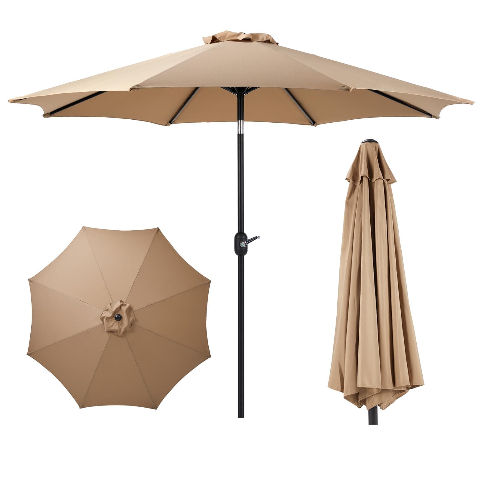 OLIXIS 9' Outdoor Patio Umbrella, Outdoor Table Umbrella with 8 Sturdy Ribs, Market Yard Umbrella with Push Button Tilt and Crank for Garden, Terrace, Beach, Backyard, Outdoor Pool - Beige