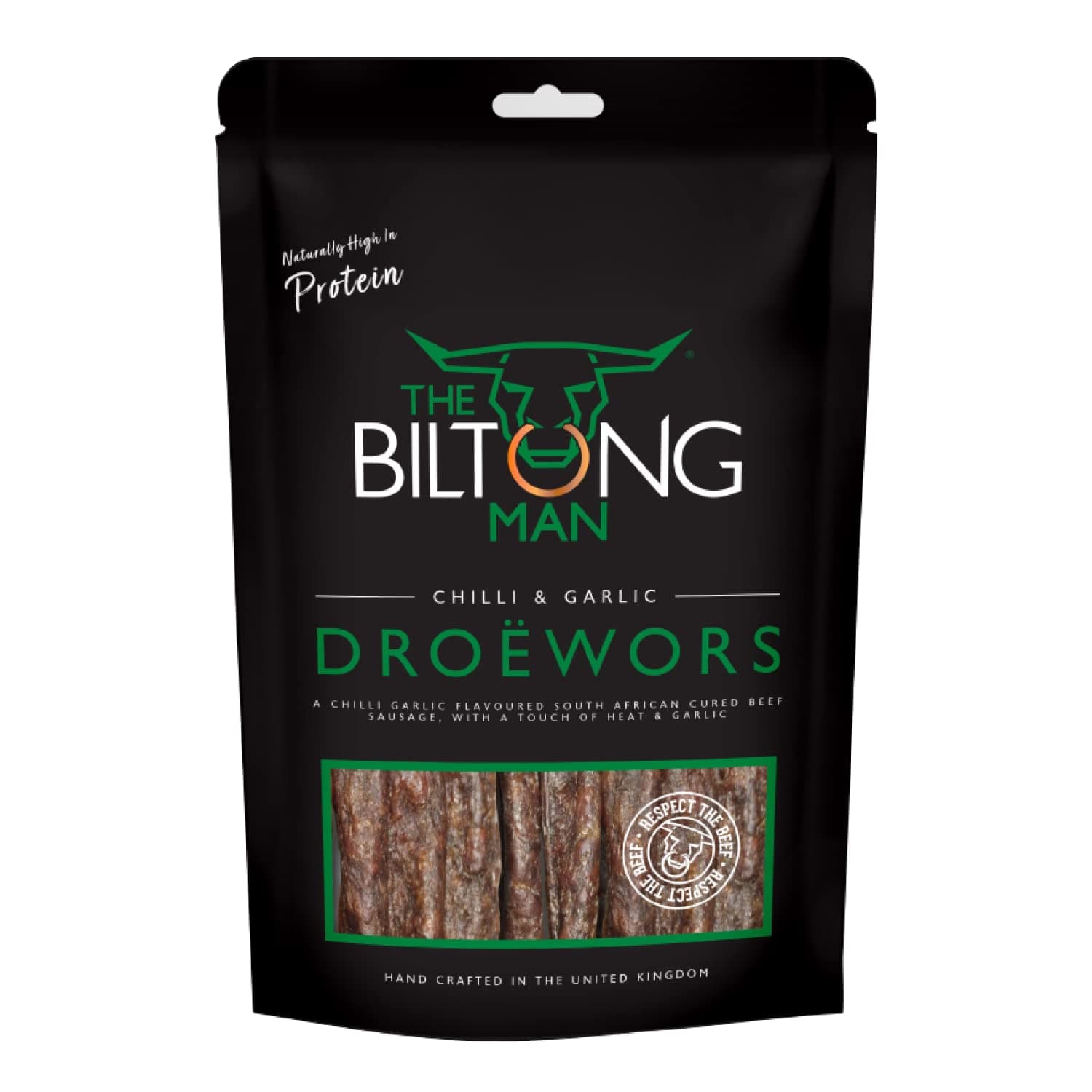 The Biltong Man Chilli Garlic Droëwors - High-Protein Beef Snack with a Chilli Bite, 500g