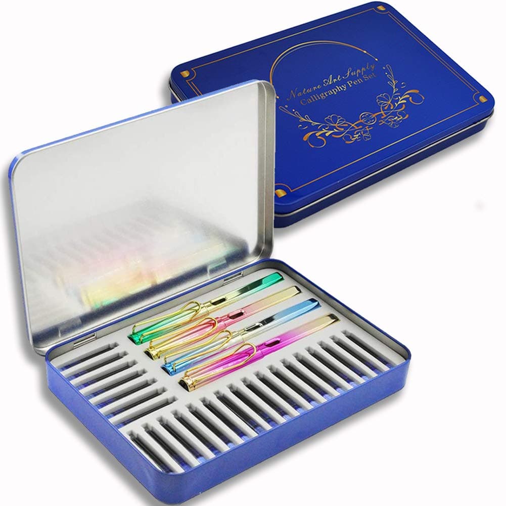 Nature Art Calligraphy Pen Set, 28 Pieces Includes Calligraphy Pens and Blue Ink Cartridges, Best Gift for Child