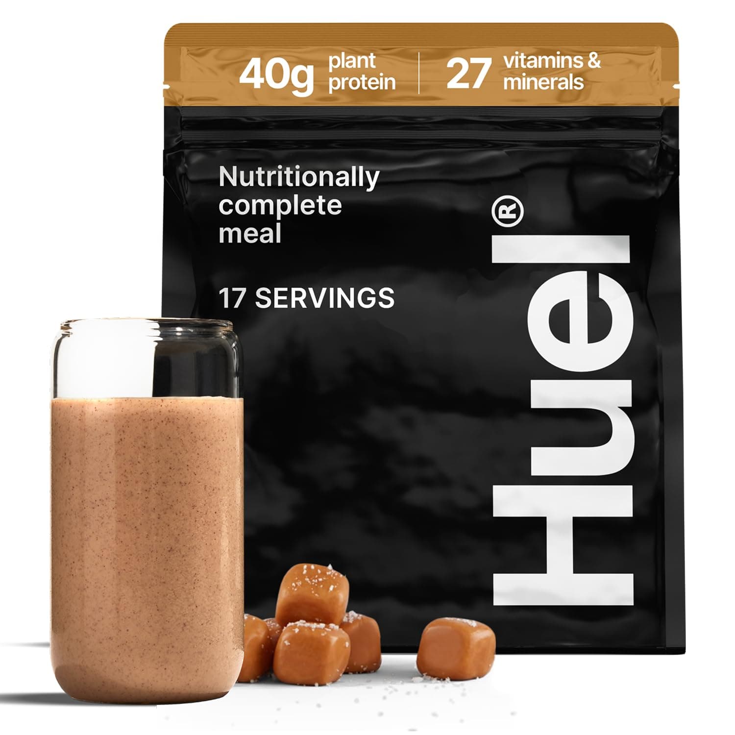 Black Edition | Salted Caramel 40g Vegan Protein Powder | Nutritionally Complete Meal | 27 Vitamins and Minerals, Gluten Free | 17 Servings | Scoop not included to reduce plastic