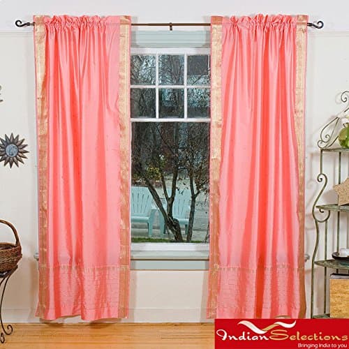 Metro Shop Peach Pink Rod Pocket Sheer Sari Curtain Panel Pair (India)