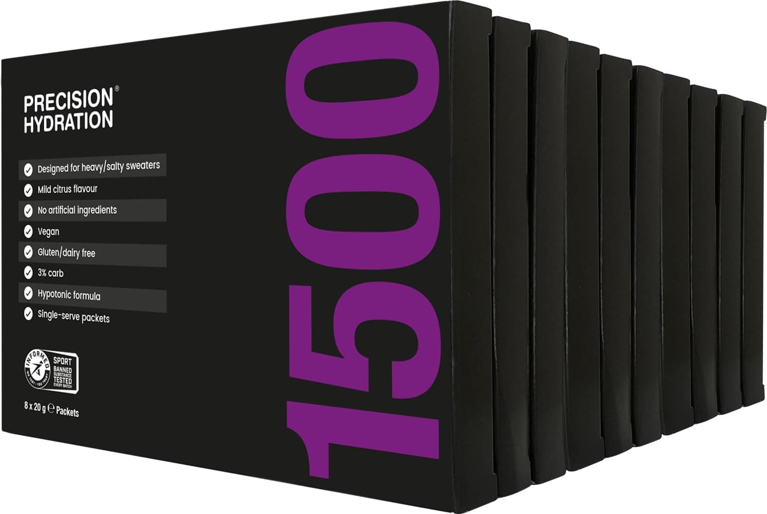 Electrolyte Drink Mix - No Artificial Ingredients, Multi Strength Electrolyte Powders - Individual Waterproof Servings - Gluten/Dairy Free (1500mg/L - Purple Packet, Pack of 80)