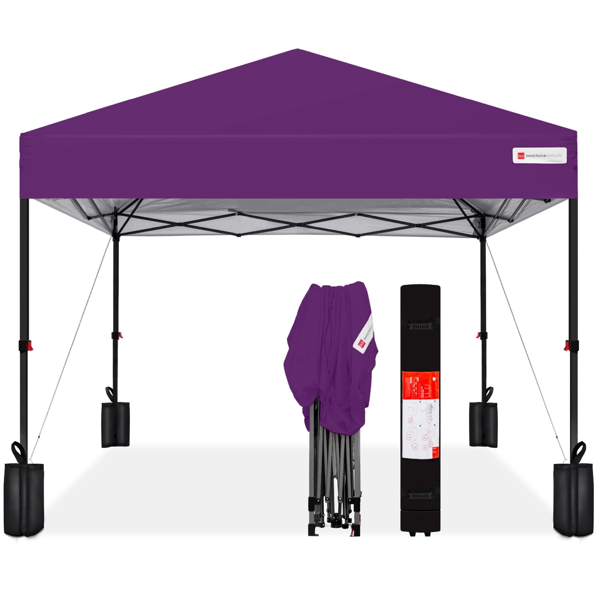 8x8ft Pop Up Canopy Tent, Outdoor Shade, 1 Person 1 Minute Set Up, Carry Case, 4 Weight Bags - Amethyst Purple