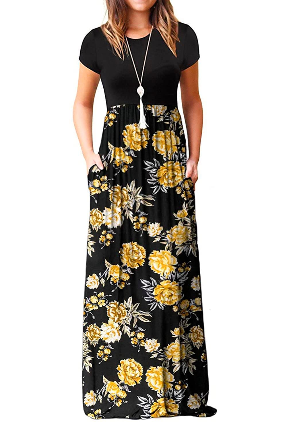 EUOVMYWomen's Short Sleeve Loose Plain Maxi Dresses Casual Vacation Long Dresses with Pockets