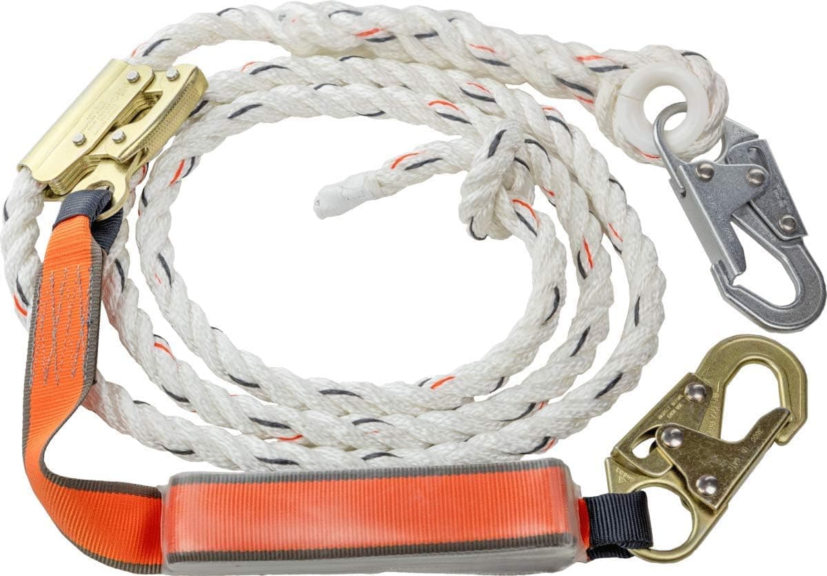 Malta Dynamics 25-ft Vertical Lifeline Assembly – Fall Protection Lanyard, Fall Arrest System with Shock Absorber, Safety Rope for Workplace and Construction Site, OSHA and ANSI Approved