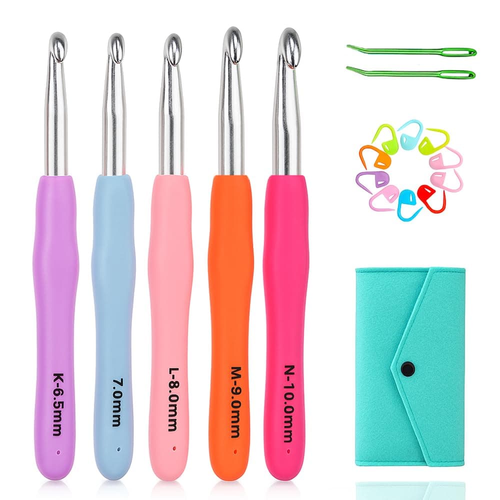 Yarniss Large Ergonomic Crochet Hooks Set 6.5mm 7.0mm 8.0mm 9.0mm 10.0mm (5 Size)