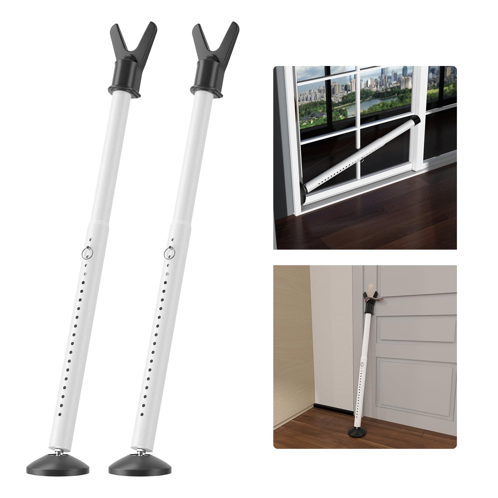 Door Stoppers Security Bar 2 Pack - Heavy Duty Door Jammer - Adjustable Sliding Door Lock Bar - Door Barricade Security Bars for Window, Front Door, Patio Door, Apartment, Home, Hotel Room