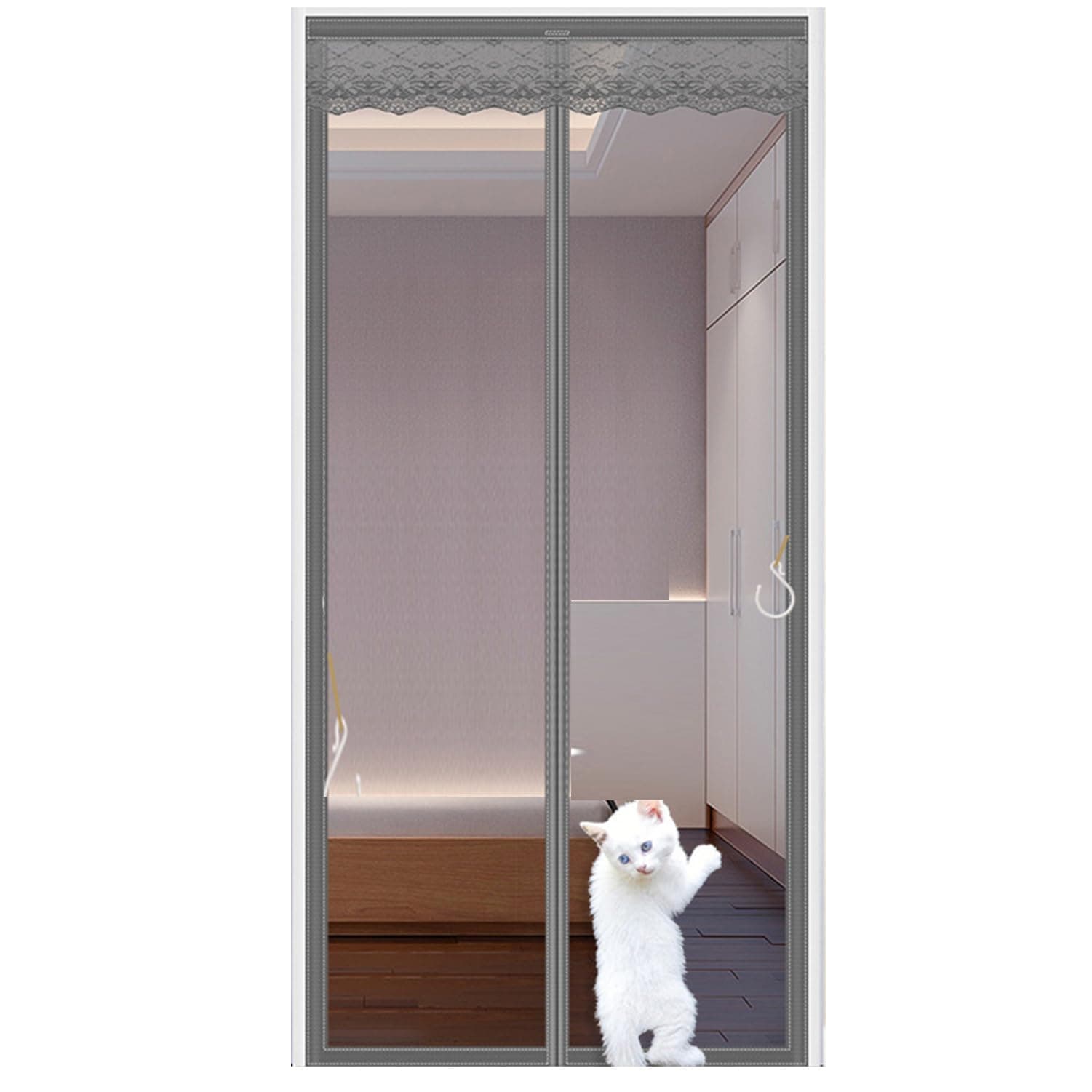 Anti-Mosquito Door Curtain Household Self-Adhesive Non-Perforated Magnetic Screen Door Encrypted Gate Anti-Mosquito and Fly Partition Curtain Child and Pet Friendly,35.4X86.6in,Grizzly