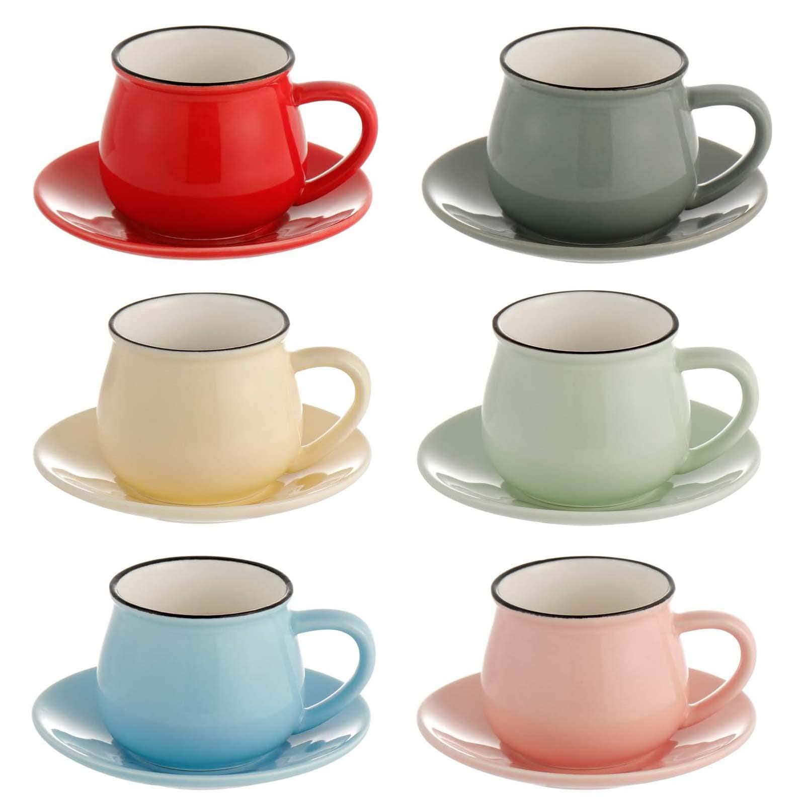 105ml Set of 6 Porcelain Espresso Cups with Saucers Coffee Tea Cup