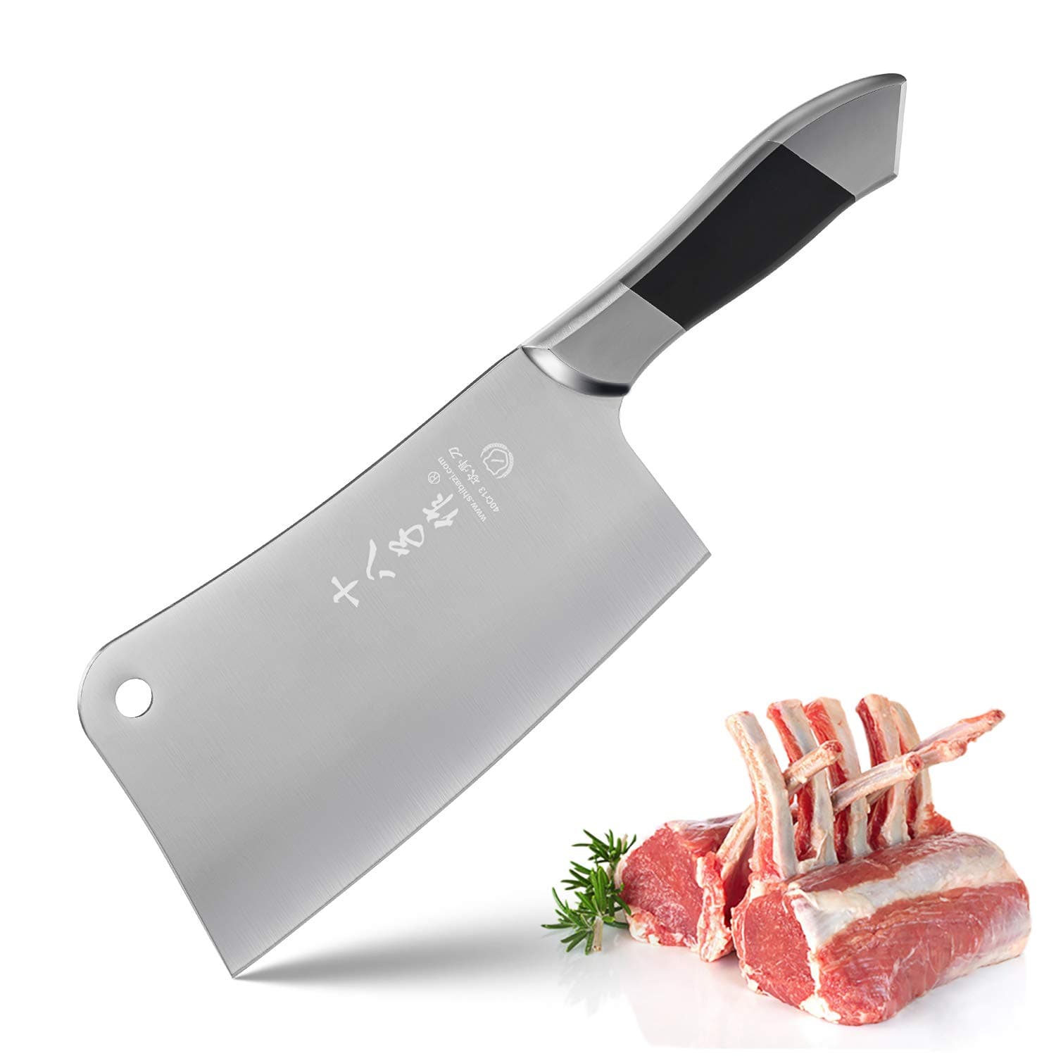 SHI BA ZI ZUO Heavy Duty Stainless Steel Bone Cleaver Knife for Home Chopping Bones
