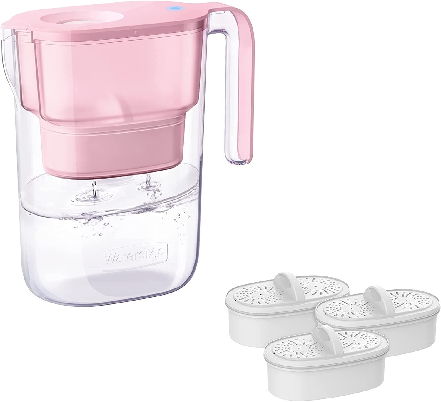 Waterdrop 200-Gallon Long-Life Elfin 5-Cup Water Filter Pitcher with 4 Filters, NSF Certified, 5X Times Lifetime, Reduces PFAS, PFOA/PFOS, Chlorine, BPA Free, Pink
