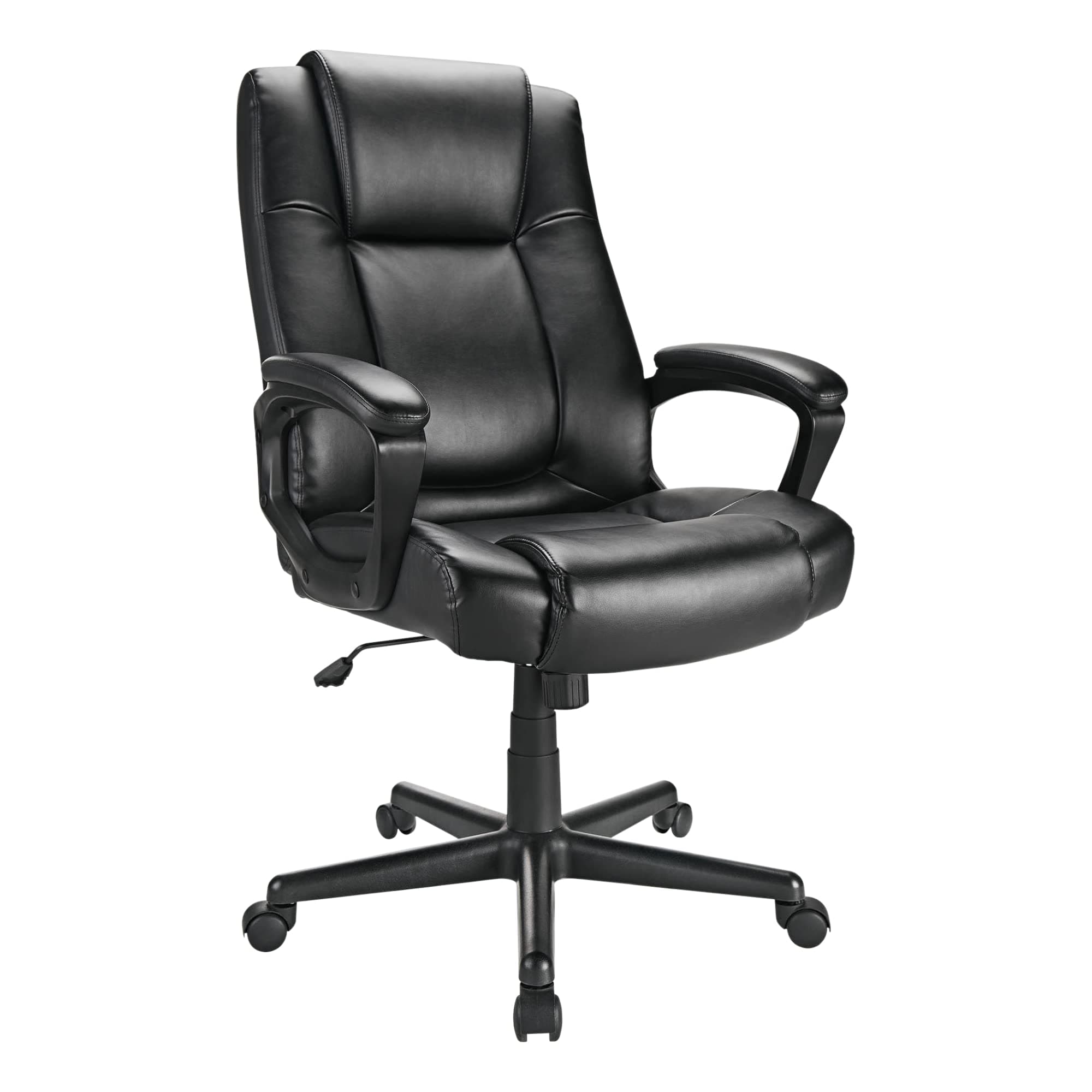 Realspace® Hurston Bonded Leather High-Back Executive Office Chair, Black, BIFMA Compliant
