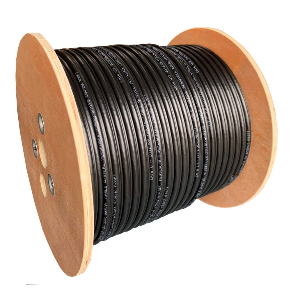 Dripstone 4 Pairs Aerial Telephone CAT6 Cable with Steel Messenger (500FT) Outdoor UV Proof Wire, Black (907143)