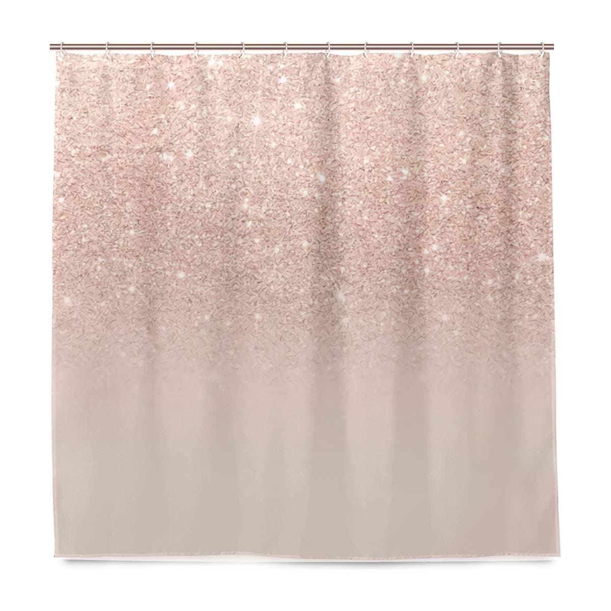 Rose Gold Faux Glitter Pink Ombre Color Block Polyester Shower Curtain For Bathroom Print Set With Rust Proof Grommets 60X72inch
