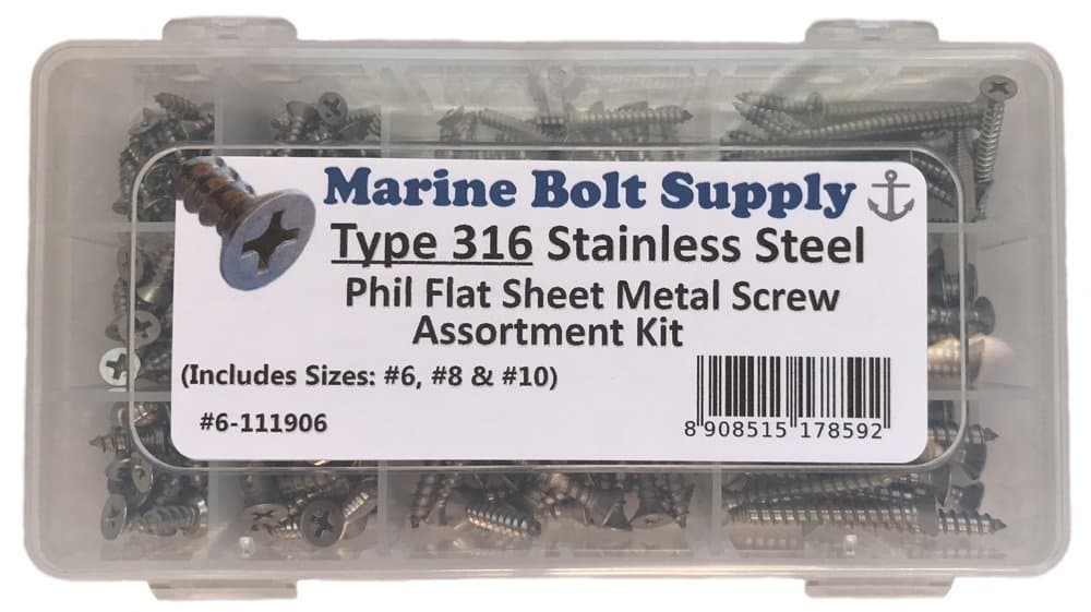 Type 316 Stainless Steel Phillips Drive Flat Head Sheet Metal Screw Kit - 6-111906
