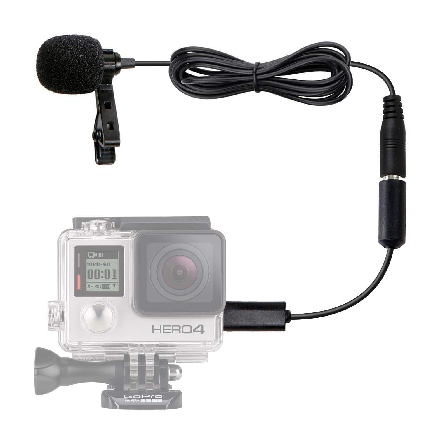 MovoGM100 Lavalier Microphone for GoPro HERO3 HERO3+ and HERO4, Black White and Silver