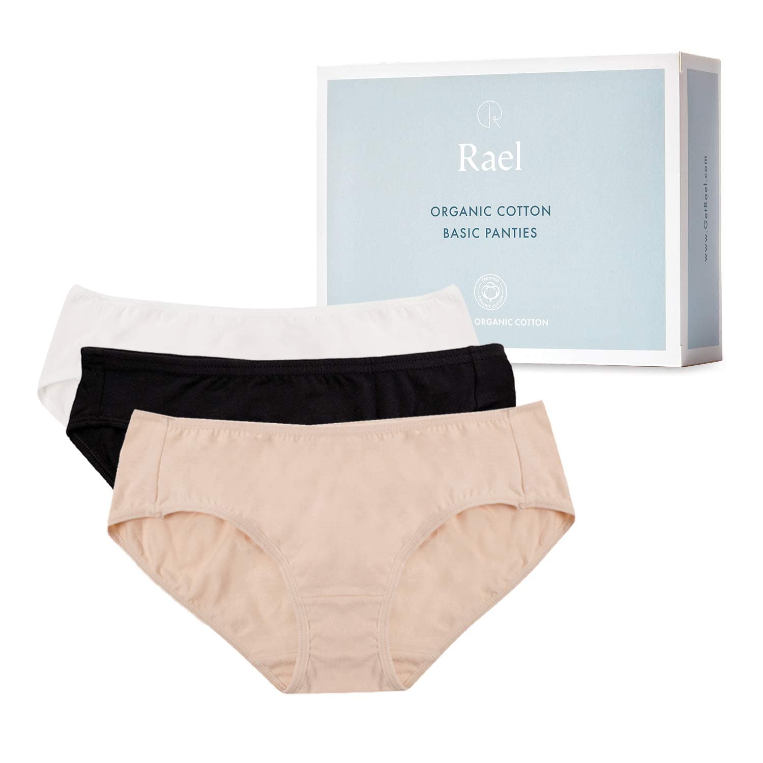 Hesta Women's Organic Cotton Basic Panties/Briefs Underwear 3 Pack (XLarge, White/Black/Natural)